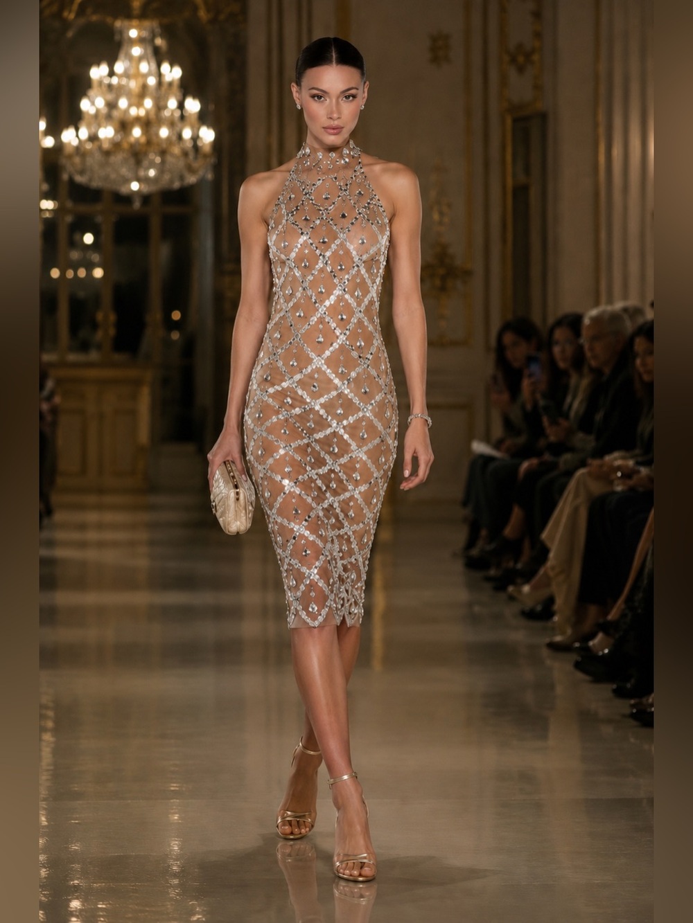 NWT Elegant Nude Embellished Sequin Dress